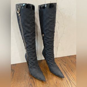 Gucci size 6 1/2 black monogram knee boots